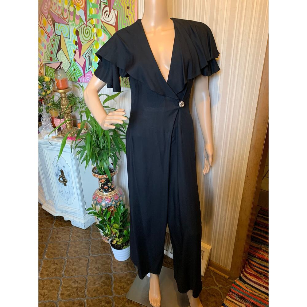 vintage Expo 90s jumpsuit wrap cape black